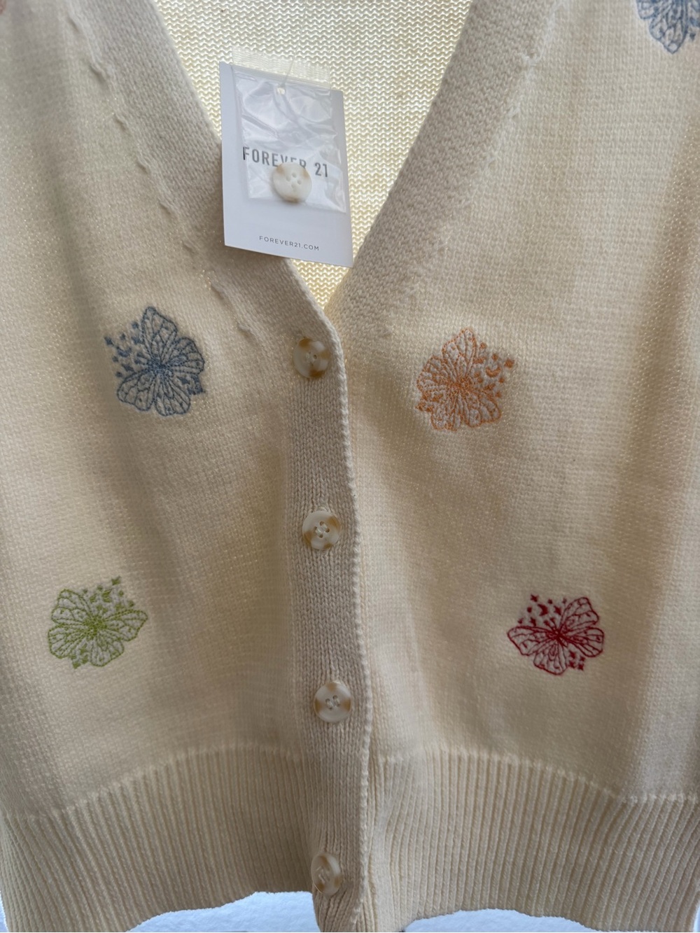 Forever 21 Cream Embroidered Floral V-Neck Cardigan - Picture 2 of 3